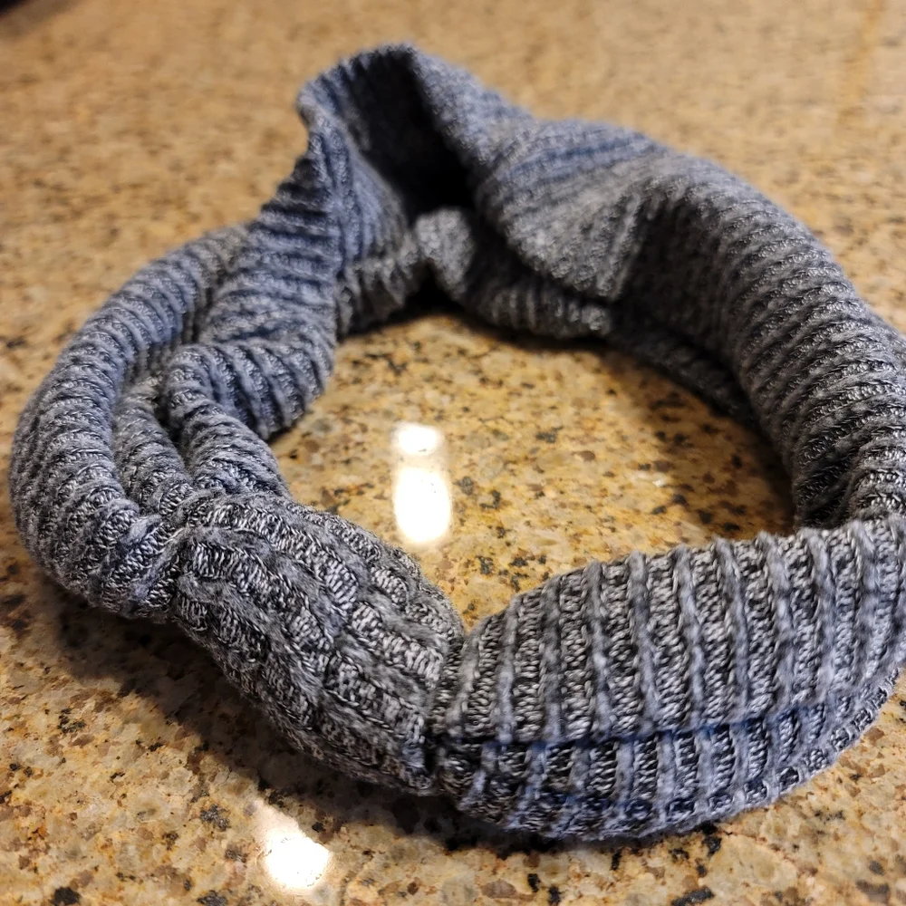 Gray headband rib knit super stretch thick wrap style knotted